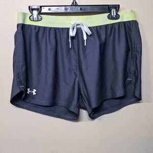 Under Armour Women's Gray Athletic Shorts with Neon Waistband
